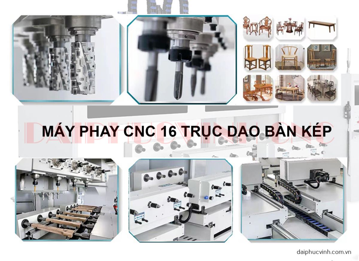 MÁY PHAY CNC 4 TRỤC 16 DAO KẸP XOAY 360 ĐỘ LÀM CHÂN BÀN GHẾ 7788